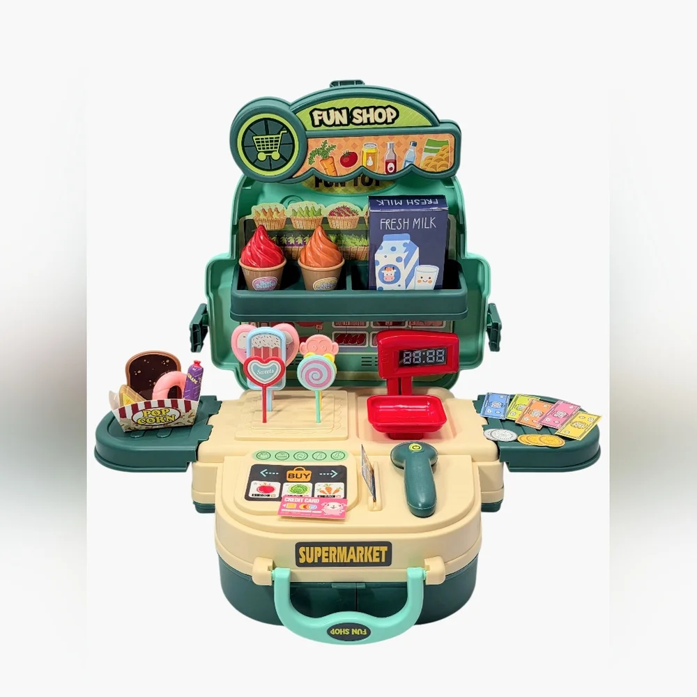 3-in-1 Kids Supermarket Playset Backpack & Toddler Pretend Grocery Store Kit